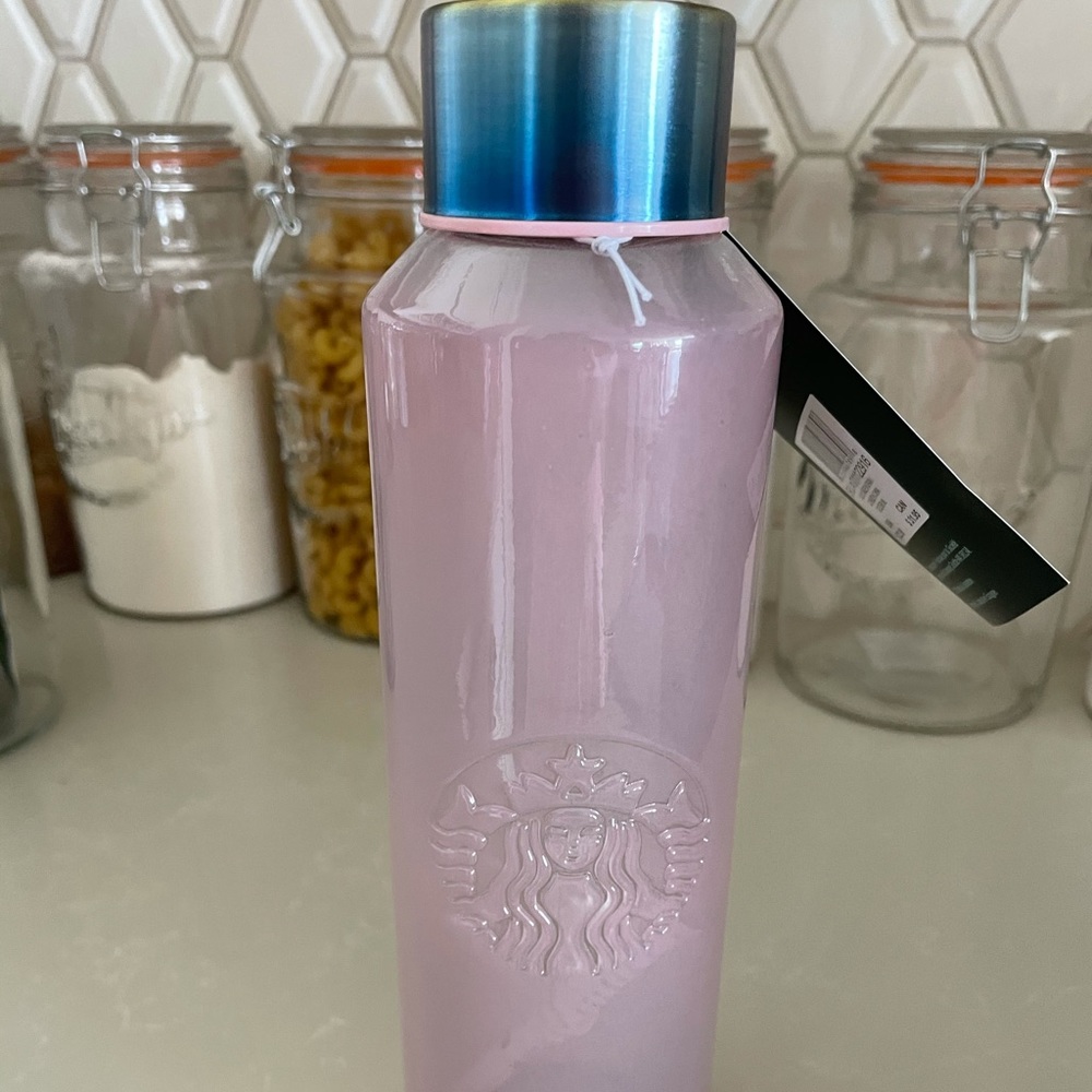 Starbucks Pink  Glass Water Bottle Iridescent Cap